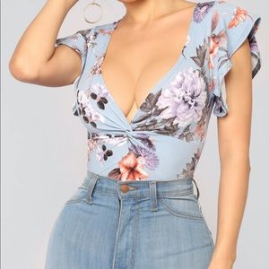 Fashion Nova Blue Floral Body Suit